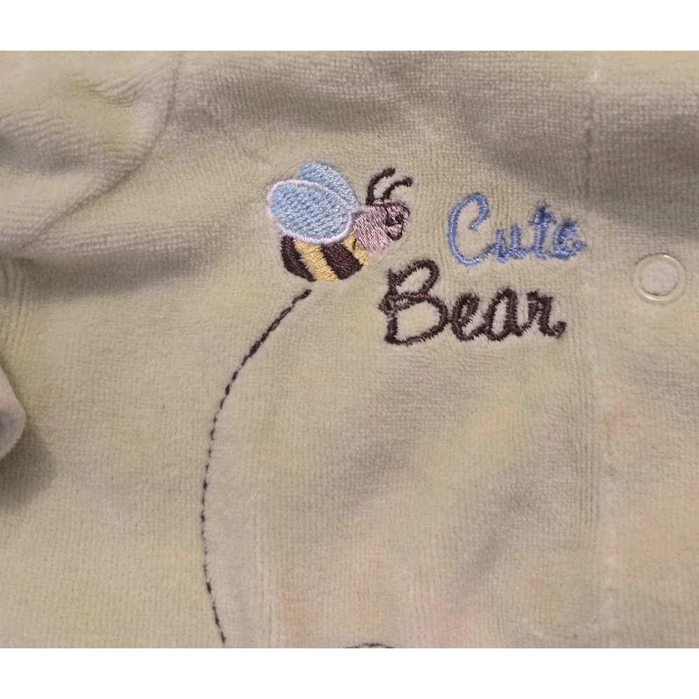 Carters Cute Bear Embroidered Velour One Piece Pajamas Infant 6-9 months Vintage